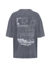  Collection Anthracite Color Oversize Printed Cotton T-Shirt - TMNSS24TS00043