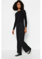  Collection Black High Waist Wide Leg/Wide Leg Pleated Woven Fabric Pants Twoaw21Pl0076