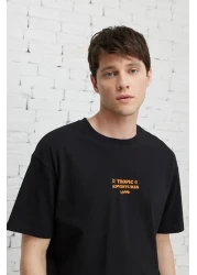 AC&Co / Altınyıldız Classics تي شيرت رجالي أسود بقصة ضيقة وياقة دائرية مصنوع من القطن بنسبة 100%