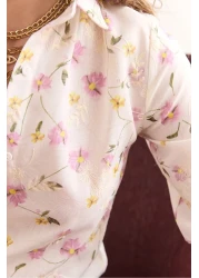 Olalook Women's White Lilac Floral Scallop Shirt Gml-19001327