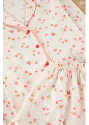  Collection 100% Cotton Ecru Floral Print Pajamas Set - Thmaw25Pt00202