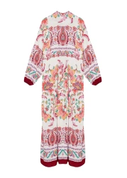  Modest Viscose Woven Burgundy Floral Patterned Dress - TCTSS24EB00221