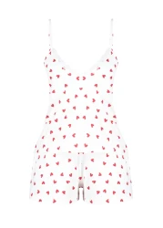  Collection White 100% Cotton Heart Lace String Straps Knitted Pajama Set with Shorts THMSS24PT00106