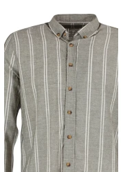  Collection قميص كاكي رفيع مخطط بقصة ضيقة - ياقة بأزرار TMNSS20GO0092