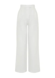  Collection High Waist Wide Leg Ecru Fabric Trousers - Twoaw22Pl0066