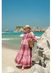 LOCCO Women's Wooden Patterned Dress Fuchsia