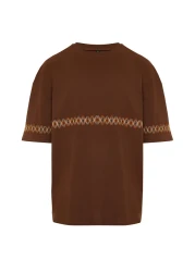  Collection Oversize Brown Embroidered Cotton T-Shirt - TMNSS21TS1889