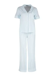  Collection Blue Striped Viscose Shirt-Pants Woven Pajamas Set THMSS21PT0159