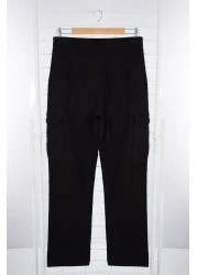  Collection Black Cargo Pocket Cotton Pants, Baggy/Loose Fit and Pinch Tightening Tmnss24Pl00021