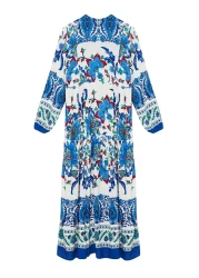  Modest Viscose Woven - Blue Floral Patterned Dress TCTSS24EB00221