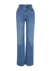  Collection بنطلون جينز أزرق عالي الخصر وواسع الساق TWOAW24JE00074