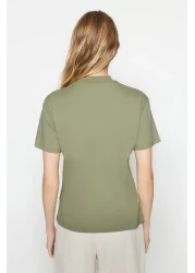  Collection Oil Green-Grey 2 Pack 100% Cotton Basic Stand Collar Knitted T-Shirt TWOSS20TS1500