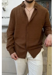 Livio Ferri قميص Napas رجالي كبير الحجم بمظهر الكتان