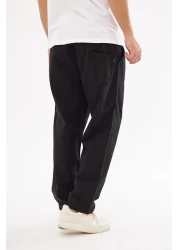 NASIFOĞLU GİYİM بنطلون كتان أسود - مقاس فضفاض مريح، 100% قطن، يحافظ على البرودة، بنطلون رجالي بخصر مطاطي