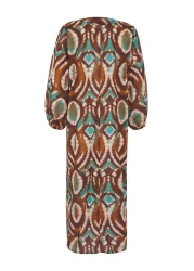  Collection Ethnic Print Maxi Woven 100% Cotton Balloon Sleeve Beach Dress Tbess25El00019