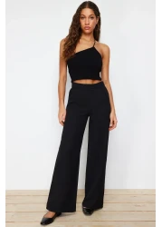  Collection Wide Leg Pleated Black Fabric Trousers - Twoss21Pl0189