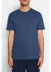  Collection تي شيرت رمادي-إكرو-نيلي نحيف/نحيف برقبة دائرية أساسي 100% قطن 3 قطع TMNSS19BO0007