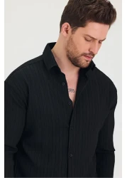 COOL TARZ Men's Slim Fit Slim Fit Long Sleeve Shirt with Self-Stripe Detail