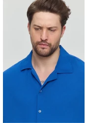 Gray Clothing قميص رجالي صيفي فضفاض من الكتان النيلي Ayrobin فضفاض مناسب للصيف