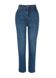  Collection جينز أمي عالي الخصر باللون الأزرق الداكن TWOAW24JE00076