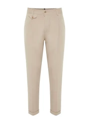  Collection Beige Italian Cut Pleated Classic Double Leg Fabric Trousers Tmnss24Pl00022