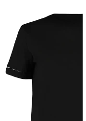  Collection Black 100% Cotton Basic Crew Neck Knitted T-Shirt with Embroidery Detail TWOSS23TS00012