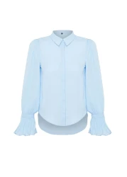  Collection قميص منسوج أزرق فاتح بأكمام إسبانية - مقاس عادي TWOAW22GO0487