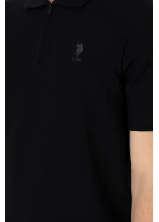 U.S. Polo Assn. تي شيرت أسود بياقة بولو وقصة عادية للرجال 50299601-vr046