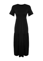 Collection Black Gathered Short Sleeve Knitted Maxi Dress TWOSS24EL00132