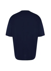  Collection Navy Blue Oversize Socks, Short Sleeve Boston Printed Cotton T-Shirt