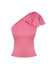  Collection بلوزة تريكو بأكمام واحدة باللون الوردي مع تفاصيل فيونكة TPRSS22BZ0166