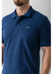 JB John Borners تي شيرت قطن مطبوع برقبة بولو للرجال باللون الأزرق الداكن - 25Y 2061