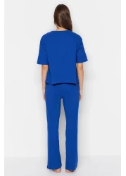  Collection Cherry Printed 100% Cotton Navy Blue Pajama Set - T-Shirt and Pants Thmss23Pt00134