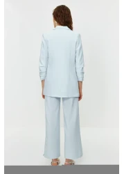  Modest Blue Pearl Detailed Crepe Jacket Trousers Woven Bottom Top Set TCTSS24US00011