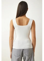 Happiness İstanbul Women's Black and White Square Collar Thick Strap 2 Pack Knitwear Blouse US00822