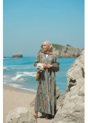 LOCCO Women's Wind Texture Patterned Dress Green