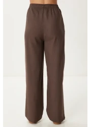 Happiness İstanbul Women's Brown Tie Detailed Linen Vest Trousers Suit No00026