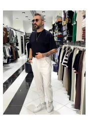 Higo Man بنطلون رجالي من القطن والكتان بقصة Boyfriend