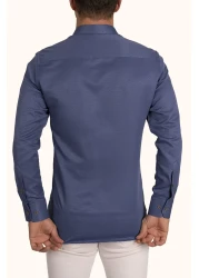 Etikmen قميص Slimfit للرجال باللون البني النيلي - مع صندوق هدايا وأزرار