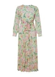  Modest فستان منسوج من الشيفون باللون الأخضر الفاتح مع تفاصيل حزام مزين بالزهور TCTSS24EB00151