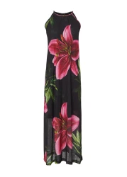  Collection Stretchy Black Maxi Knitted Dress - Halter Neck, TWOSS23EL02372