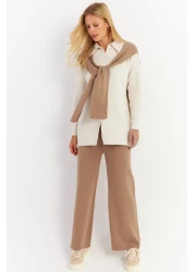 Cool & Sexy Camel Colored Women's Knitwear Cardigan and Bottom Set - Nuv20