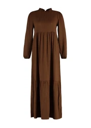  Modest Brown Stand Collar Crinkle Wide Fit Woven Dress TCTSS22EB00171