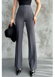 macharel jeans بنطال بالازو نسائي عالي الخصر من أنثراسايت