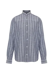  Collection قميص أزرق داكن مخطط بقصة ضيقة - ياقة بأزرار TMNSS22GO0028