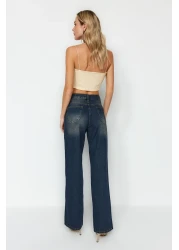  Collection بنطلون جينز أزرق داكن عالي الخصر وواسع الساق TWOAW24JE00313