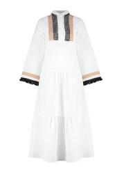  Modest فستان منسوج بتطريز إكرو وتفاصيل شرابة TCTSS24EB00134