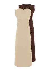 Modest 2-Pack Brown and Beige 100% Cotton Knitted Dress - TCTAW22UK0110