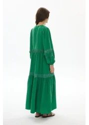 Hooopstore فستان أخضر مع تفاصيل شريطية زهرية