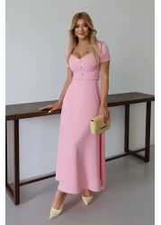 MILANOFOX فستان مزدوج بتفاصيل أزرار وحزام بياقة مربعة – فستان أنيق ومريح للمناسبات اليومية والمناسبات الخاصة